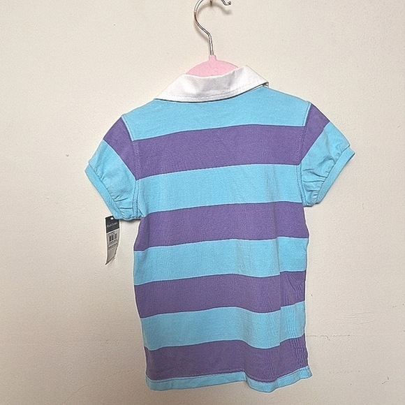 Ralph Lauren Girls' Blue & Purple Stripe Puff Sleeve Rugby Polo Shirt Small New - Picture 2 of 9